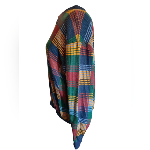 BonWorth Navy Plaid Knit Sweater with Multicolor Accents M/L - Picture 4 of 8